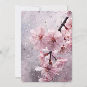 ウォーターカラー 桜 ピンク フラワー ウェディング 招待状