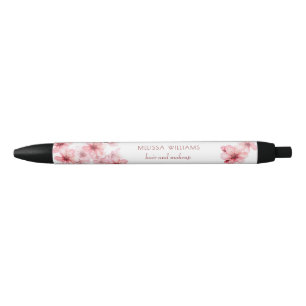 ウォーターカラー 桜 ピンク フラワー 黒ボールペン