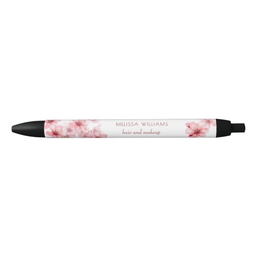ウォーターカラー 桜 ピンク フラワー 黒ボールペン (正面)