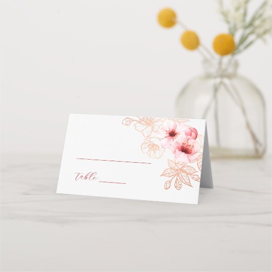 ウォーターカラー 桜 ピンク ホワイト ウェディング プレイスカード (正面)