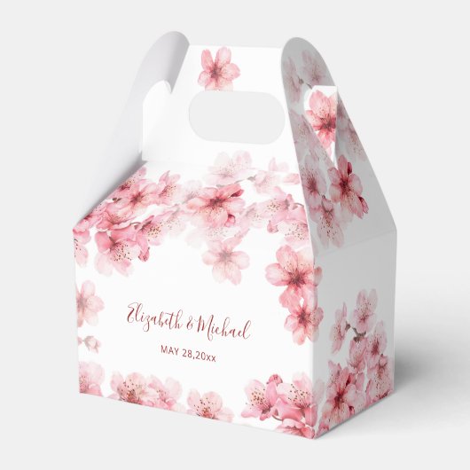 ウォーターカラー 桜 ピンク 白 ウェディング フェイバーボックス (正面サイド)