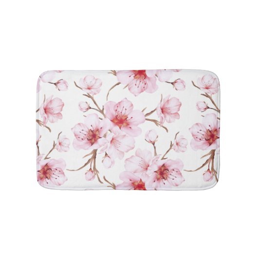 ウォーターカラー 桜 ピンク 白 バスマット (正面)