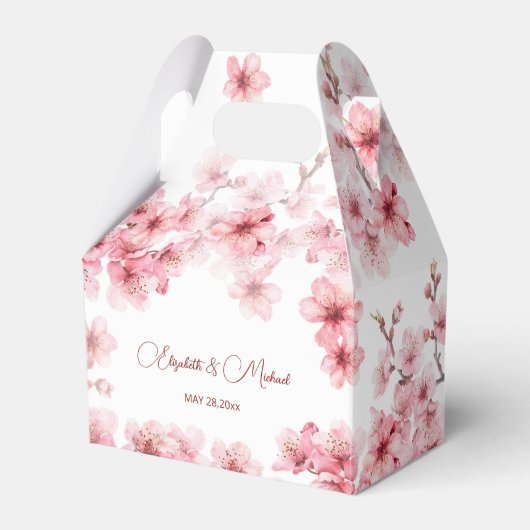 ウォーターカラー 桜 ピンク 白 結婚式 フェイバーボックス (正面サイド)