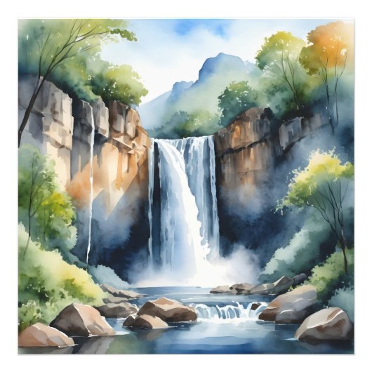 ウォーターカラー（水彩画）の滝 フォトプリント            (正面)