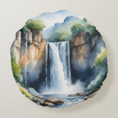 ウォーターカラー(水彩画)の滝 ラウンドクッション (裏面)