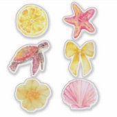 ウォーターカラー 海岸 夏 ステッカー セット | ウミガメ シール (正面)