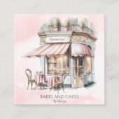 ウォーターカラー, 淡いピンク, パン屋QRコード スクエア名刺 (正面)