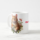 ウォーターカラー 猫と花 コーヒーマグカップ (正面左)