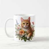 ウォーターカラー 猫と花 コーヒーマグカップ (左)