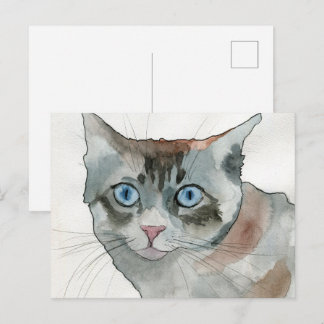 ウォーターカラー 猫 ポストカード