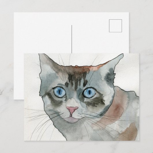 ウォーターカラー 猫 ポストカード (正面/裏面)
