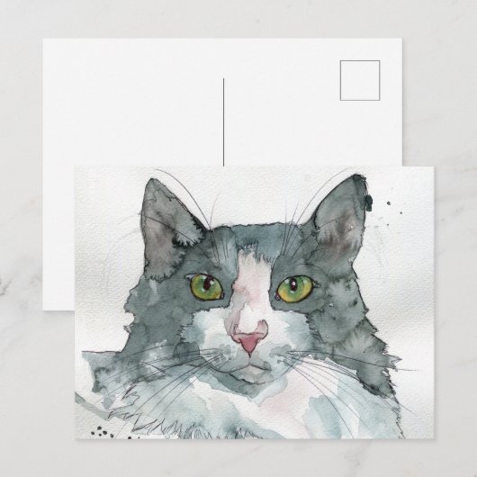 ウォーターカラー 猫 ポストカード (正面/裏面)