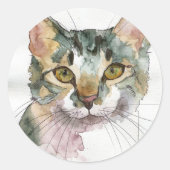 ウォーターカラー 猫 ラウンドシール (正面)