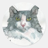 ウォーターカラー 猫 ラウンドシール (正面)