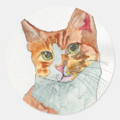 ウォーターカラー 猫 ラウンドシール (正面)