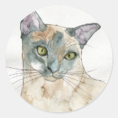 ウォーターカラー 猫 ラウンドシール (正面)