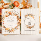 ウォーターカラー+秋の花+象牙色+ブラウン+秋の結婚式 招待状