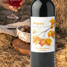 ウォーターカラー 紅葉の Thanksgiving ワインラベル