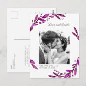 ウォーターカラー 紫の花嫁の結婚式フォトサンクスカード ポストカード (正面/裏面)