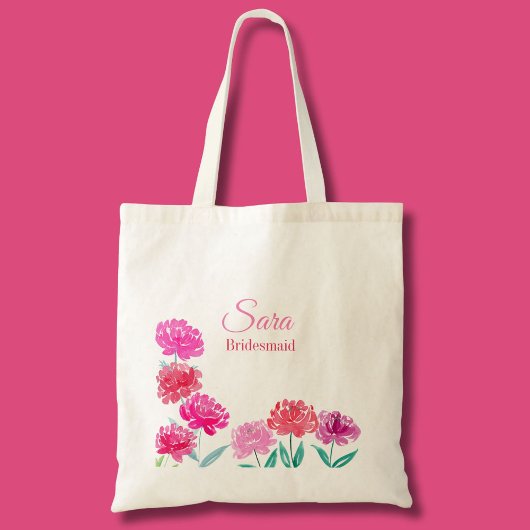 ウォーターカラー・芍薬の名入れブライズメイド トートバッグ