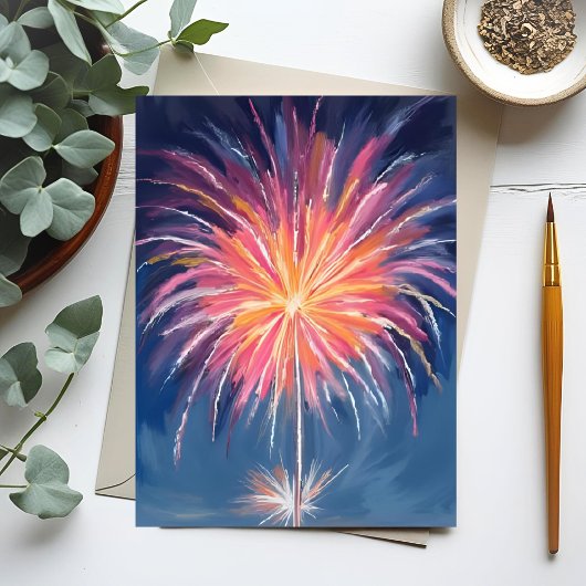 ウォーターカラー 花火 謹賀新年 シーズンポストカード