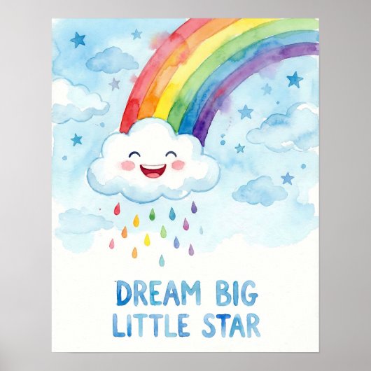 ウォーターカラー 虹 雲 大きな夢を描け 子供 ポスター (正面)