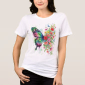 ウォーターカラー 蝶と花 トライブレンドTシャツ (正面)