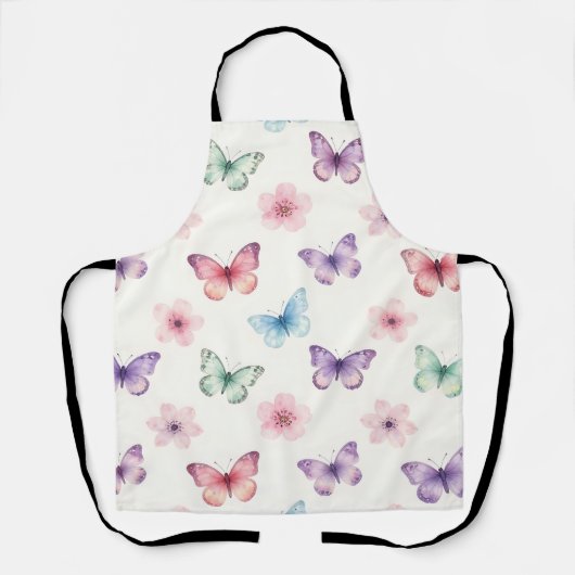 ウォーターカラー 蝶 桜 パターン エプロン (正面)