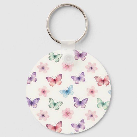 ウォーターカラー 蝶 桜 パターン キーホルダー (正面)