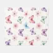 ウォーターカラー 蝶 桜 パターン フリースブランケット (正面(横))
