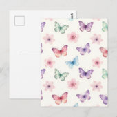ウォーターカラー 蝶 桜 パターン ポストカード (正面/裏面)