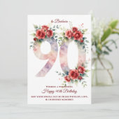 ウォーターカラー 赤いバラ 花柄 90歳の誕生日お祝い カード (スタンド正面)