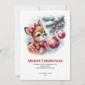 ウォーターカラー 赤ちゃんの子鹿 クリスマス シーン (正面)
