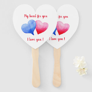 ウォーターカラー 赤と青のバレンタインデー I love you ハンドファン