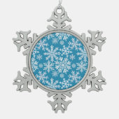 ウォーターカラー+雪の結晶のパターン スノーフレークピューターオーナメント (正面)
