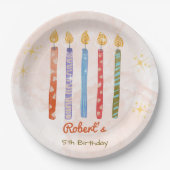 ウォーターカラー 5本のキャンドル 子供の誕生日 ペーパープレート (正面)