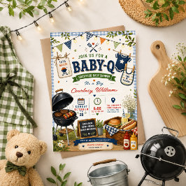 ウォーターカラー BBQ バックヤード ラスティック ベビーシャワー サマー 招待状