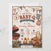 ウォーターカラー BBQ 庭園 ラスティック ベビーシャワー サマー 招待状 (正面)