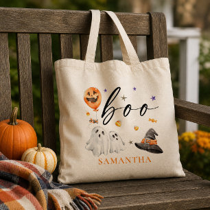 ウォーターカラー BOO ゴースト ハロウィン トリック・オア・トリート トートバッグ
