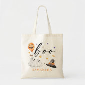 ウォーターカラー BOO ゴースト ハロウィン トリック・オア・トリート トートバッグ (正面)