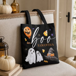 ウォーターカラー BOO ゴースト ブラック ハロウィン トートバッグ