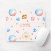 ウォーターカラー"LOVE"デザイン+犬の足跡 マウスパッド (マウス)