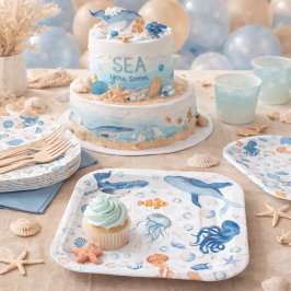 ウォーターカラー Sea You Soon 海辺のベビーシャワー ペーパープレート