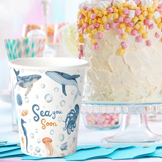 ウォーターカラー Sea You Soon 海辺のベビーシャワー 紙コップ