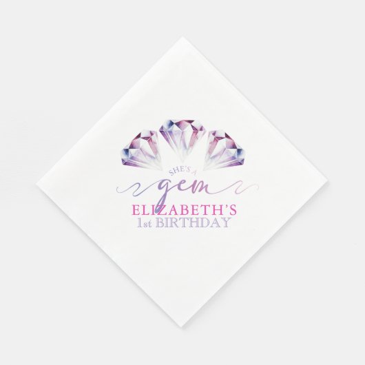 ウォーターカラー She's a Gem 1歳の誕生日ペーパーナプキン スタンダードランチョンナプキン (角)