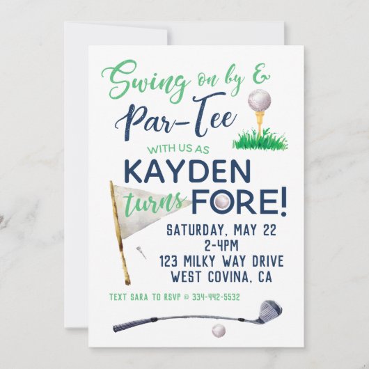 ウォーターカラーFOREゴルフ誕生日招待状 招待状 (正面)