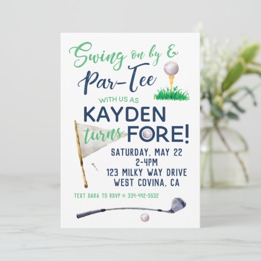 ウォーターカラーFOREゴルフ誕生日招待状 招待状 (スタンド正面)