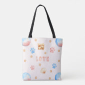 ウォーターカラーLOVEデザインと犬の足跡 トートバッグ (裏面)