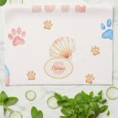 ウォーターカラーLOVEデザイン+犬の足跡プリント キッチンタオル (折り畳み)