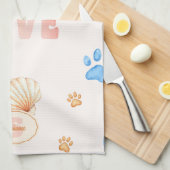 ウォーターカラーLOVEデザイン+犬の足跡プリント キッチンタオル (四つ折り)